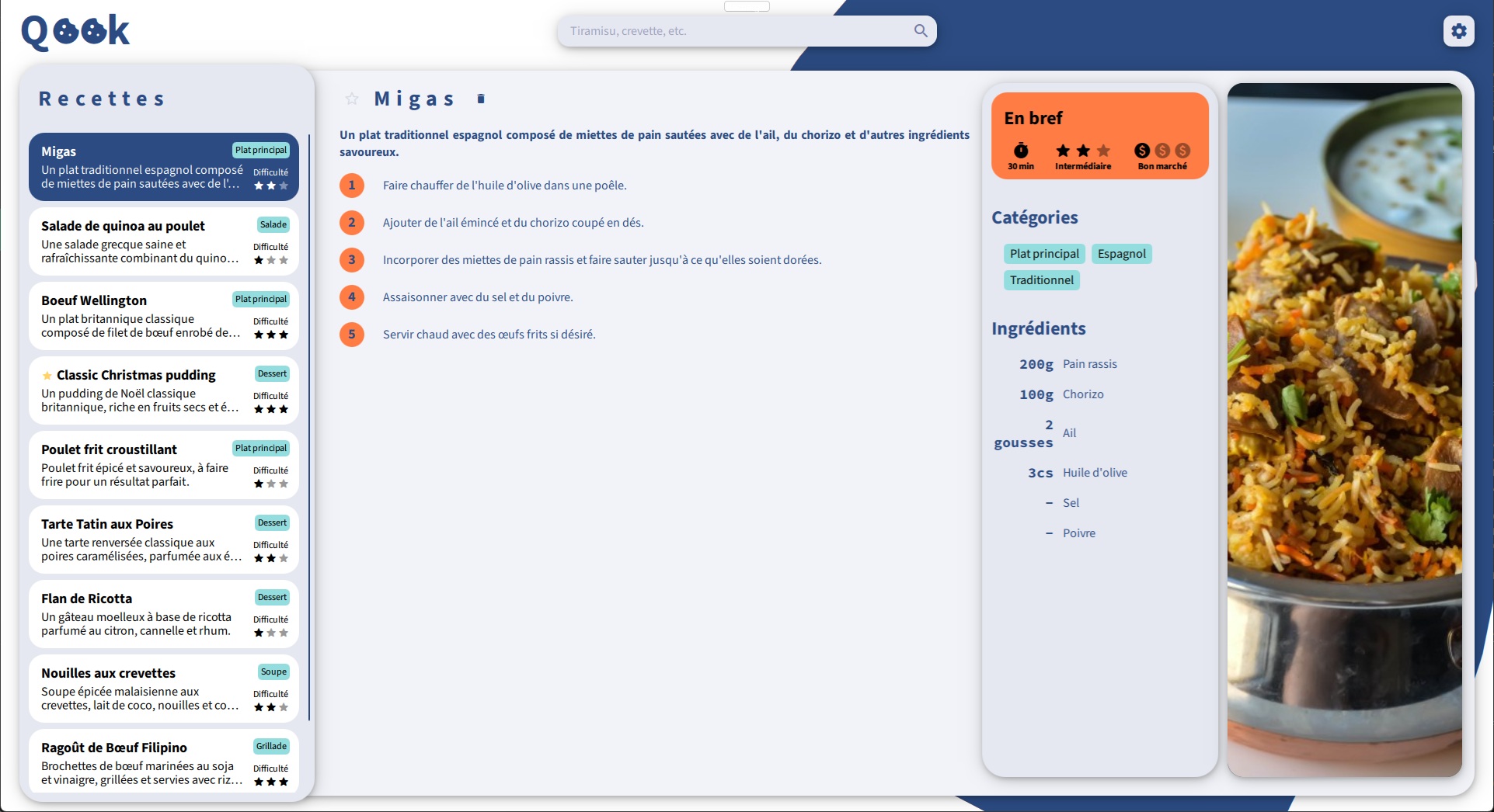 Interface de l’application Qook